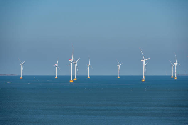 Offshore wind turbine group in sunny days
