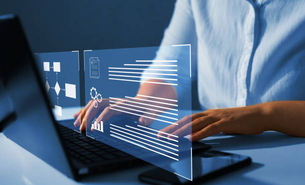 istock Process management with flowchart to improve productivity and  successful efficiency of the company. Workflow robotic  automation concept. 1413755083