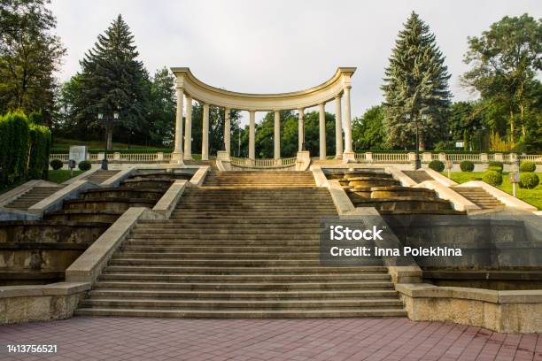 Cascading Stairs Example High Steps Of A Cascade Staircase And A Rotunda With Columns Stock ...