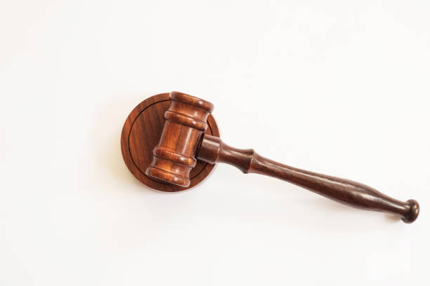istock Judge's gavel on light background, top view. Law concept. 1413758316