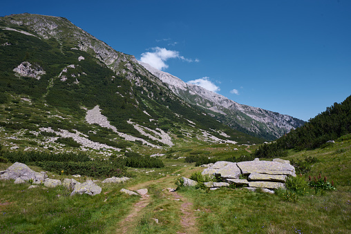 Beautiful Pirin mountains at summer day. Bansko, Bulgaria.
