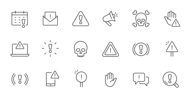 Alert, risk sign line icon set. Caution, warning, exclamation mark thin editable line stroke icon. Alert information, accident notification Alert, risk sign line icon set. Caution, warning, exclamation mark thin editable line stroke icon. Alert information, accident notification vector illustration. road warning sign stock illustrations