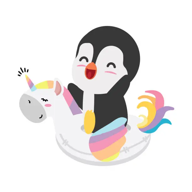 Vector illustration of penguin Inflatable rings illustrated  float