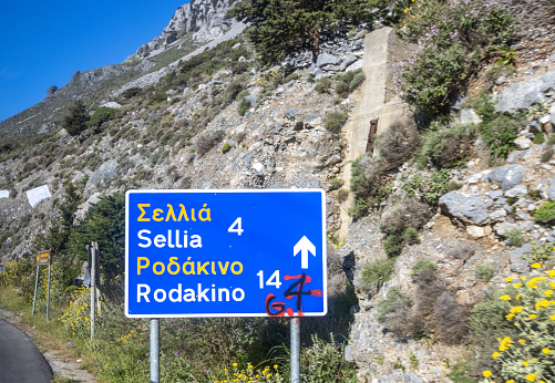 Road Sign to Sellia and Rodakino on Crete, Greece