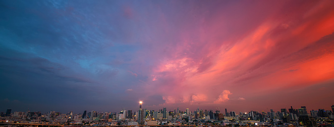 Beautiful cityscape with sunset sky background. Bangkok, Thailand.