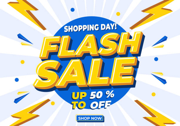 ilustraciones, imágenes clip art, dibujos animados e iconos de stock de póster o banner de compra de venta flash con icono flash. diseño de plantilla de banner de ventas flash para redes sociales y sitio web. oferta especial campaña de venta flash. - flash8