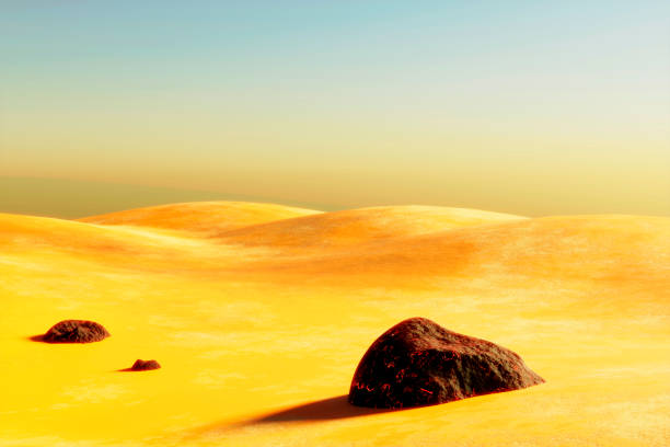 istock Lava rocks on surreal desert landscape . 3d render 1413782261