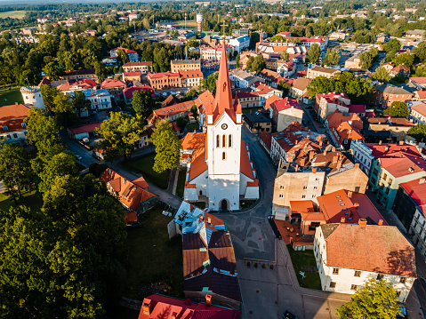 Aerial view of the town of Cesis, located whithin the Gauja National Park in Latvia.
