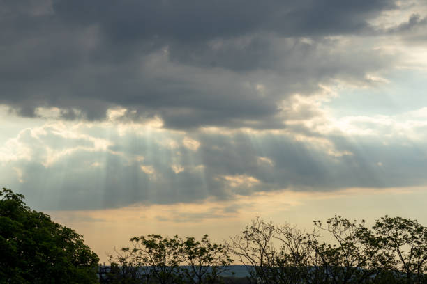 cloud day and blue sky with gold ray for background