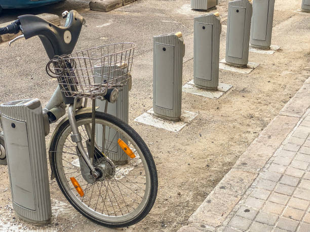 Only one bike left in bicycle sharing system station in the city of Valencia, Spain