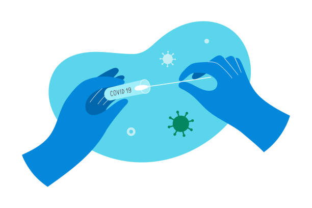 illustrations, cliparts, dessins animés et icônes de tenir un tube à essai covid rapide dans les mains avec des gants, médecin tenant un kit de test pour le coronavirus, coton-tige nasal, illustration vectorielle - dna kit