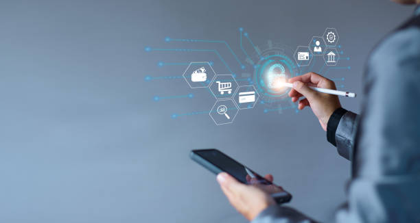 istock Financial security. Businessmen conduct financial transactions via cyber security digital systems, safe online trading, cryptocurrencies, safe online business, padlock security. copy space. 1413786529