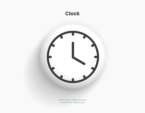 3d time and clock symbol. Date, time, era, duration, period, span, hour, minute, watch, timer, time keeper for UI UX, website, mobile app, separation.