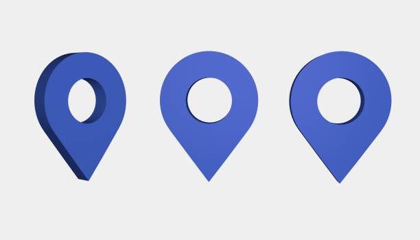istock Three blue geolocation icons isolated on a white background. 3D render. 1413787653