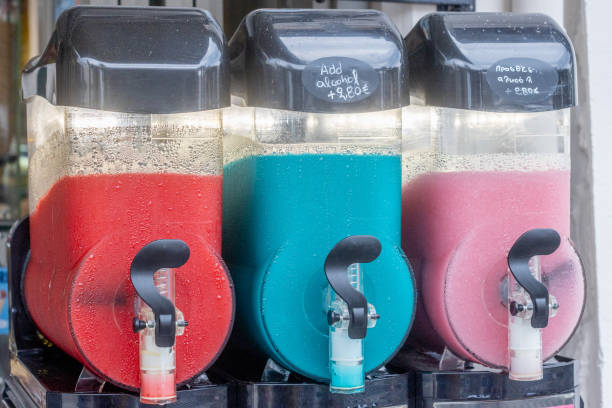 Slushie Machine at Rethymnon Town  in Crete, Greece, with different flavours on display.