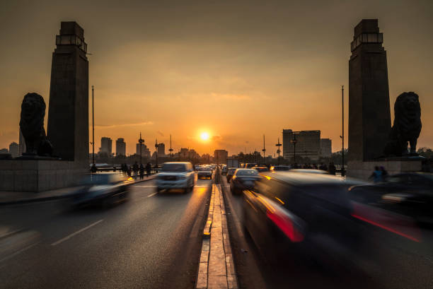 6th October Bridge sunset Sunset at the 6th October Bridge, Cairo, Egypt cairo africa egypt built structure stock pictures, royalty-free photos & images