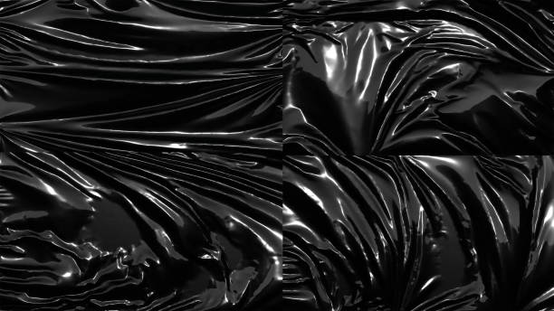 istock Blank black crumpled plastic foil wrap overlay mockup 1413791899