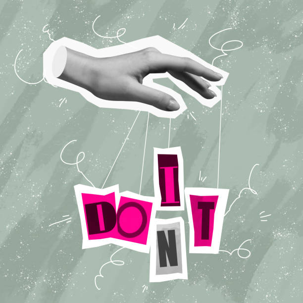 istock Surreal conceptual poster. Human hand offers to make a choice between two words. Concept of choice, rights, purpose and meaning of life. 1413793374
