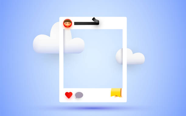 Empty social media photo frame with clouds. Social media photo frame with clouds. Vector illustration auto post production filter stock illustrations