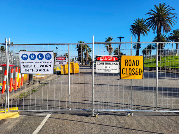 istock Danger Road Closed sign during construction - Melbourne 1413796795