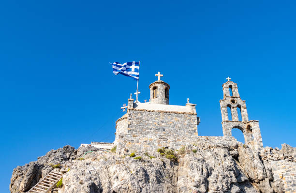 Church of Agios Paisios near Damnoni Beach in Rethymno Region on Crete, Greece stock photo