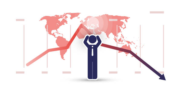 Global Economic Downfall Because of the Sanctions Due to the War in Ukraine Financial Problems, Economic and Energy Crisis - Design Concept with World Map, Charts and Business Man Holding His Head ukraine war stock illustrations