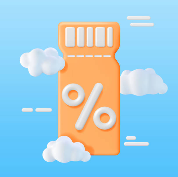 3d Coupon with Percent Symbol in Clouds 3d Coupon with Percent Symbol in Clouds. Render Orange Discount Voucher or Coupon. Blank Ticket Shopping Paper. Promotional Offer Confirmation. Bonus Purchase, Gift Concept. Vector Illustration 3d barcode stock illustrations