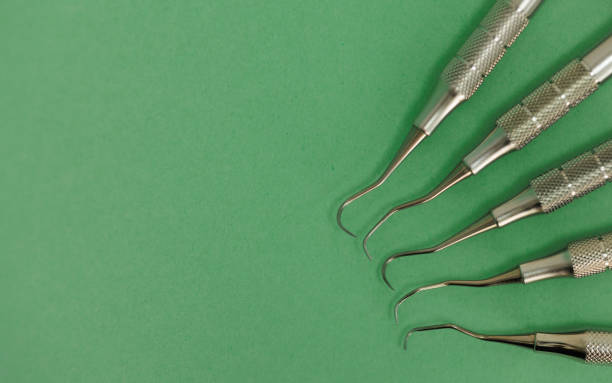 istock Set of different stainless steel dental instruments 1413807390