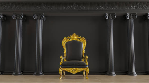istock king throne on black background with colmuns pillars, vip concept 1413809305