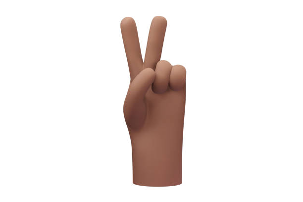 istock Hand with two fingers raised. 3d hand gesture symbol. 1413810298