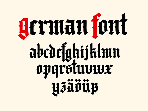 Gothic font from Latin letters. Vector. German alphabet. Medieval European style. German alphabet 9th-18th century. German letters. Symbols for monogram and design.