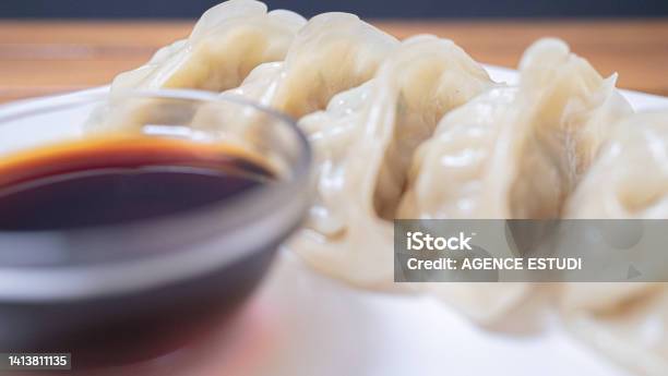 Chicken Gyozas Stock Photo - Download Image Now - Shrimp - Seafood, Chopsticks, Dumpling