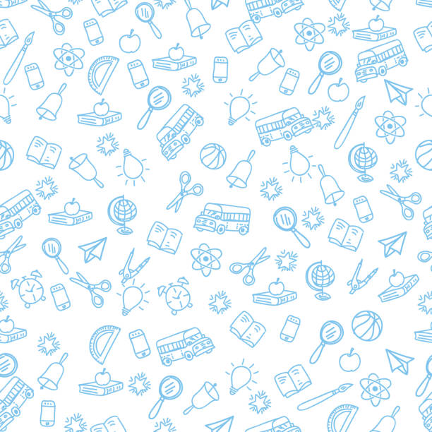 stockillustraties, clipart, cartoons en iconen met back to school seamless pattern - schoolgebouw