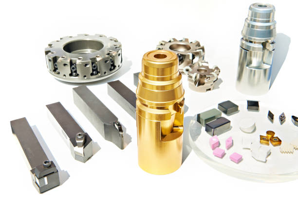 istock Lathe, milling cutters and machine chucks on white isolated 1413811659