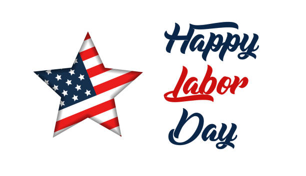 istock Labor Day greeting card with USA national flag background and text Happy Labor Day 1413811723
