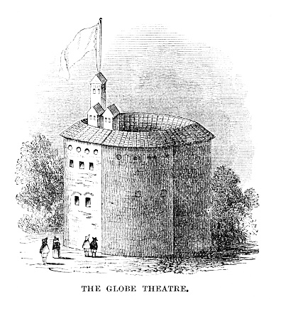 William Shakespeare's plays were performed at the Globe Theater in  London, England. It was destroyed by fire June 29, 1613. Illustration published 1863. Source: Original edition is from my own archives. Copyright has expired and is in Public Domain.