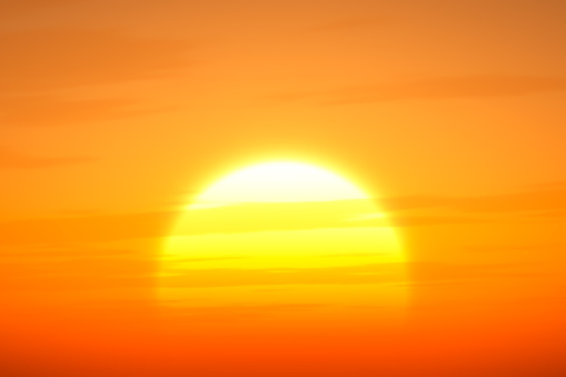 Romantic sunset on a hot summer day, with heat haze. 3D illustration rendering.