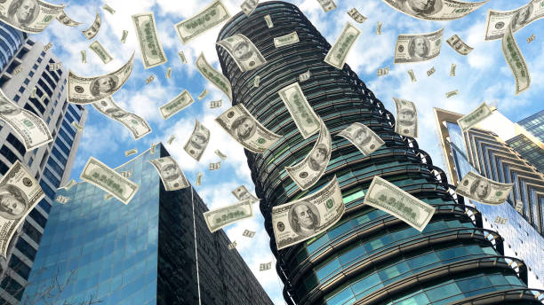 istock Dollar Flying in City 1413816043