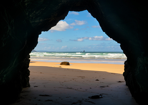 One of the magical caves to be found on Perranporth Beach in Cornwall.