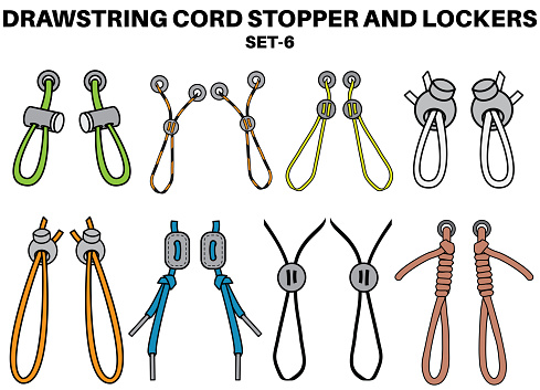 Drawstring Lock Slide Shorts Drawstring Cord Stopper Flat Sketch Vector Illustrator Set Of Draw ...