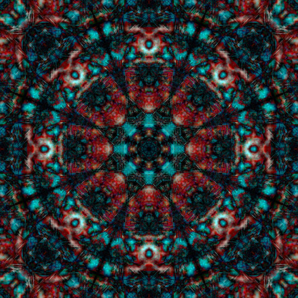 Melting colorful symmetrical pattern for textile, porcelain ceramic tiles and design. Vintage decorative element with mandala. 3d effect.