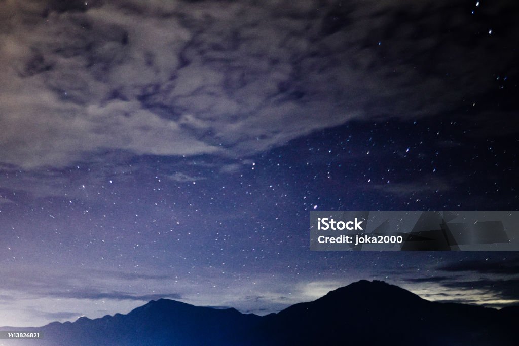 Summer night sky over mountains Niigata Pref Beauty Stock Photo