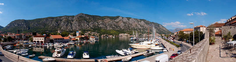 View of the port against the mountain range. View of the port of Kotor, Montenegro.