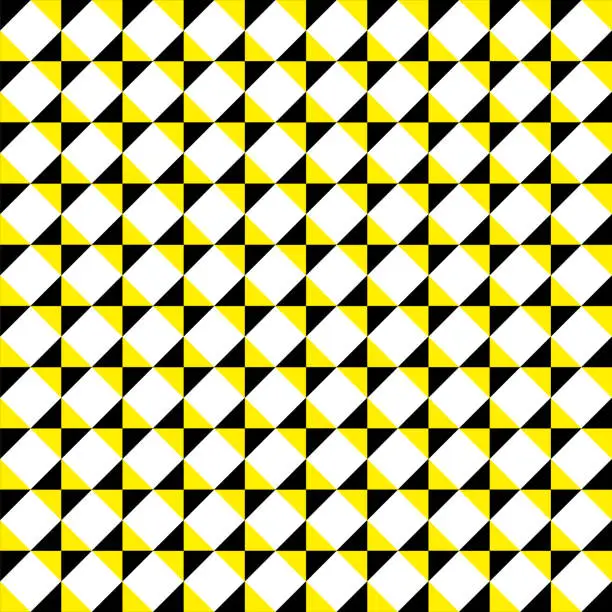 Vector illustration of Yellow and black triangles and white diamond shapes in square grid pattern
