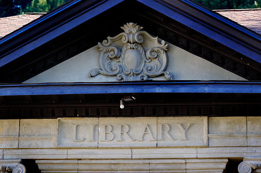 Old library building sign brick architecture