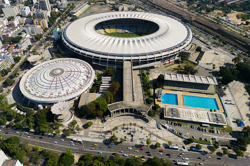 Rio de Janeiro, Brazil - August 4, 2022: Aerial view of the world famous Maracanã stadium.