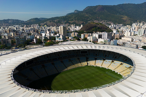 Rio de Janeiro, Brazil - August 4, 2022: Aerial view of the world famous Maracanã stadium.