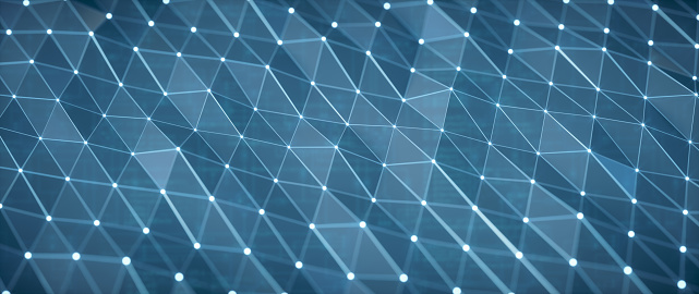 A simple glowing uneven triangular grid surface with a defocused background.