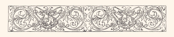 19-wieczny wzór ozdobny: element projektu (xxxl z dużą ilością szczegółów) - victorian style engraved image 19th century style image created 19th century stock illustrations