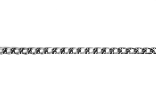 Nickel plated metal chain white background, isolate